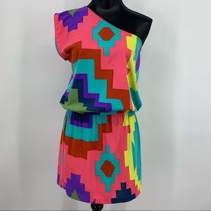 LOWEST Tibi One Shoulder Multicolored Mini Dress Size S